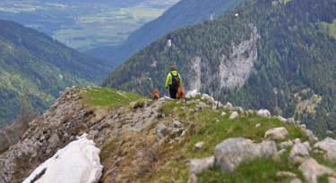 Den Grat entlang wandern wir runter zur Poludnig Alm...