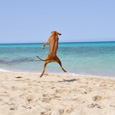 Der Sand ist ideal zum Toben - Anyawu hat richtig Spass!