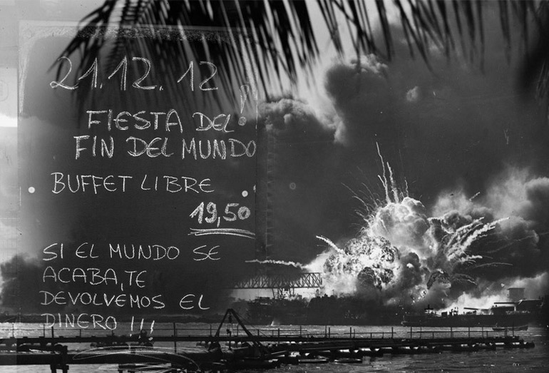 Werbung für die 'Endzeitparty' am 21.12.2012 - gesehen im Agua Marina bei Portixol Molinar gegenüber dem alten Hafen...
